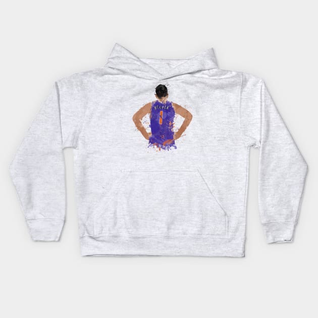 Devin Booker Paint Splatter Art Kids Hoodie by slawisa